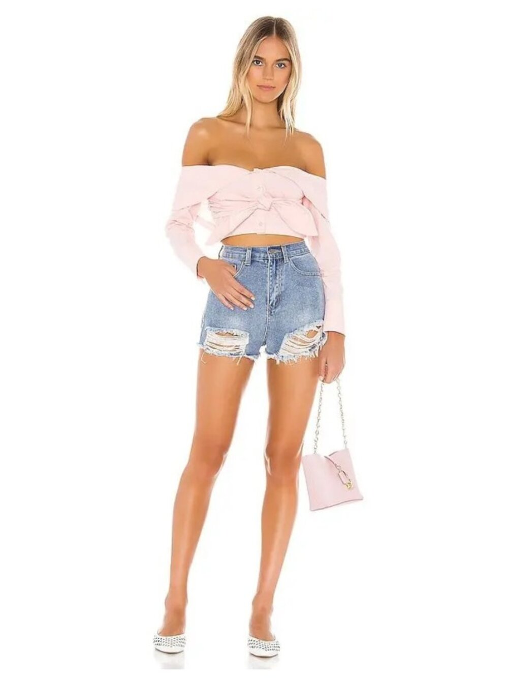 Superdown Simi Distressed Denim Shorts High Rise Frayed Cutoff 23 / 00 NWOT